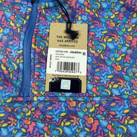Chubbies Sweatshirt Mens Large Blue Tee Spade Quilted 1/4 Zip Floral Tropical - Picture 5 of 9